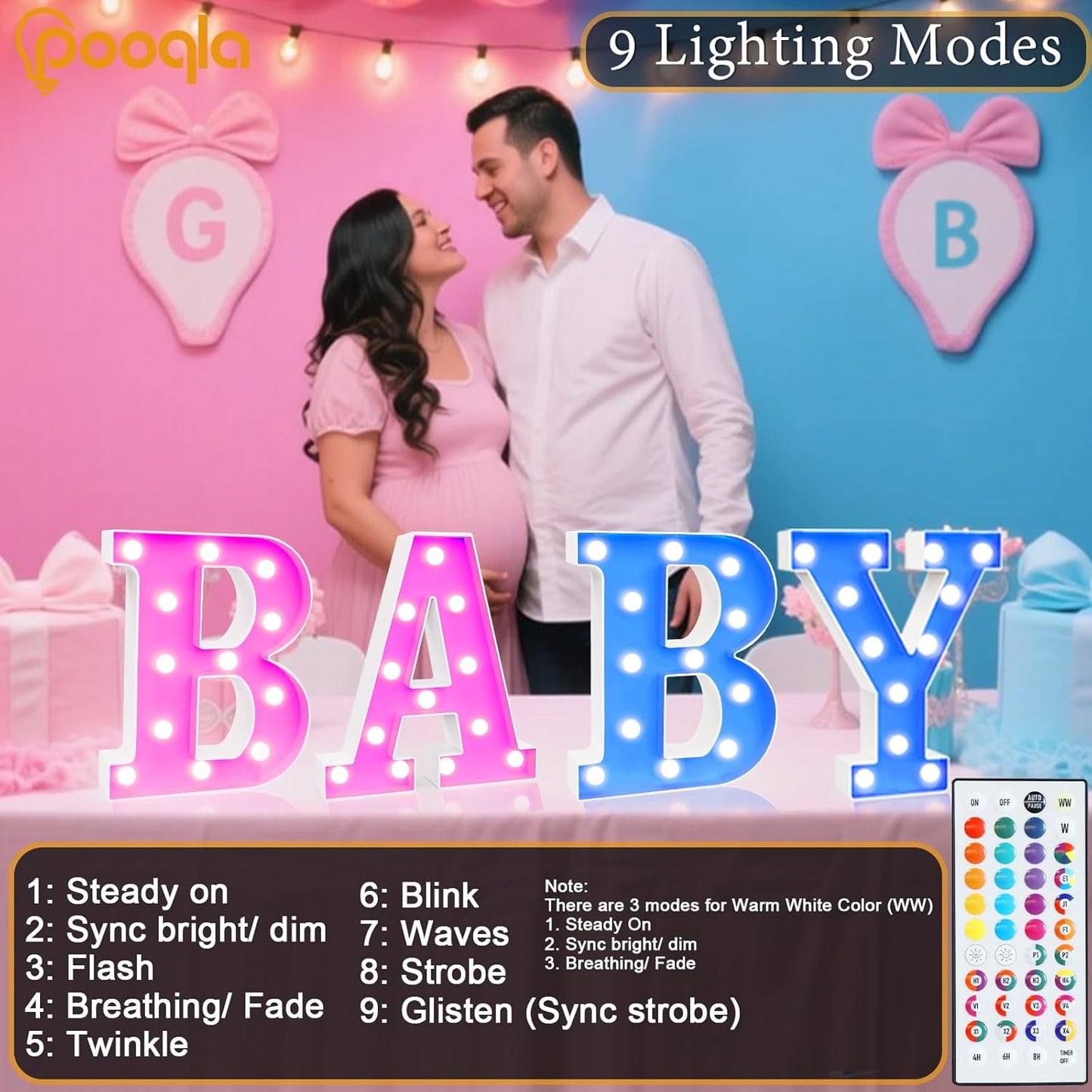 Pooqla Colorful Light Up Letters with Remote, Upgraded 35 Colors LED Marquee Letters, RGB Lighted Letter for Girls Teenager Gift, Birthday, Party, Wedding, Night Light, Room, Bedroom Decor, Letter &