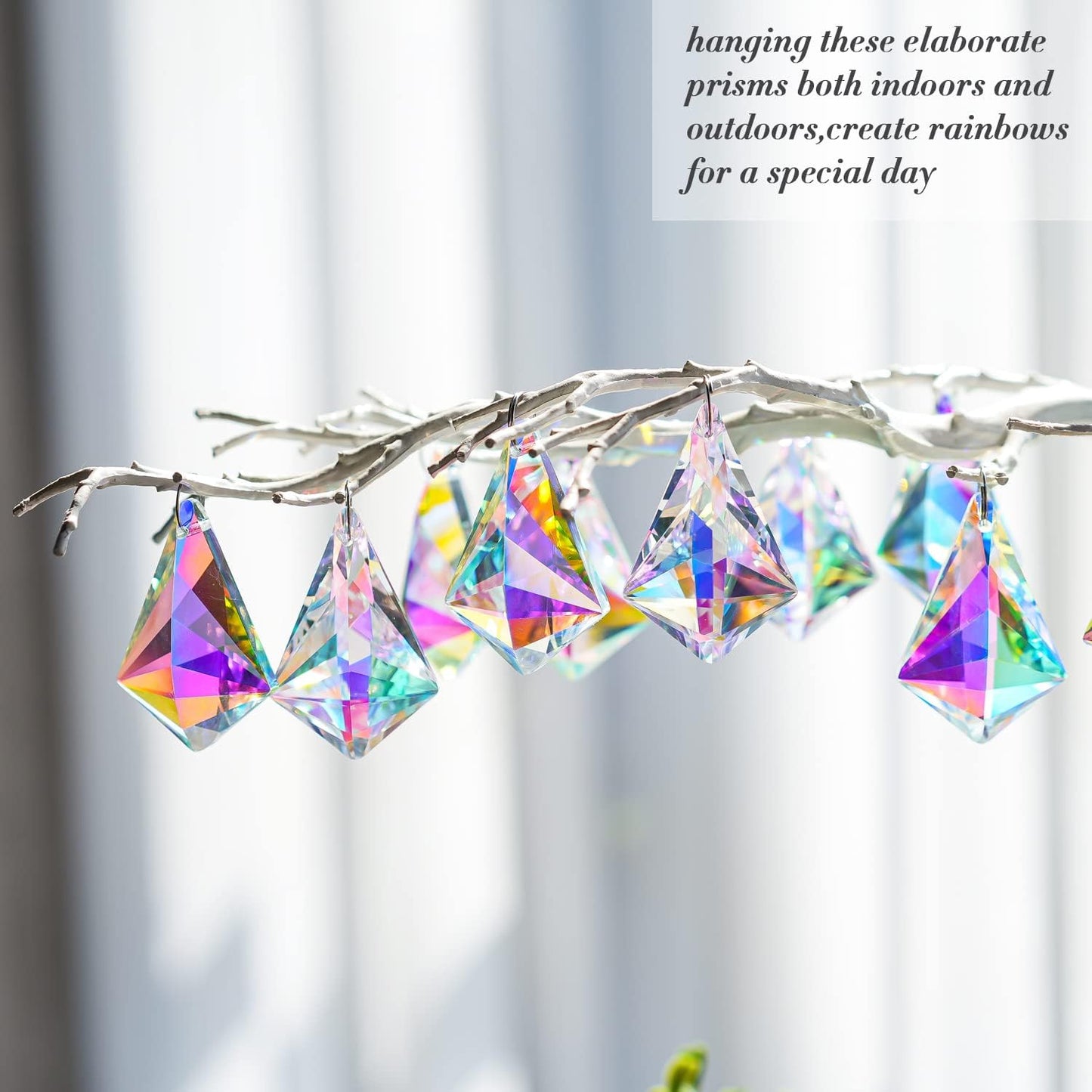 50mm Sun Catchers with Crystals, 10 Pcs Hanging Crystals Suncatchers for Windows, Colored Horns Crystal Prisms,Glass Pendant Suncatchers for Chandeliers, Garden, Christmas Tree Decor