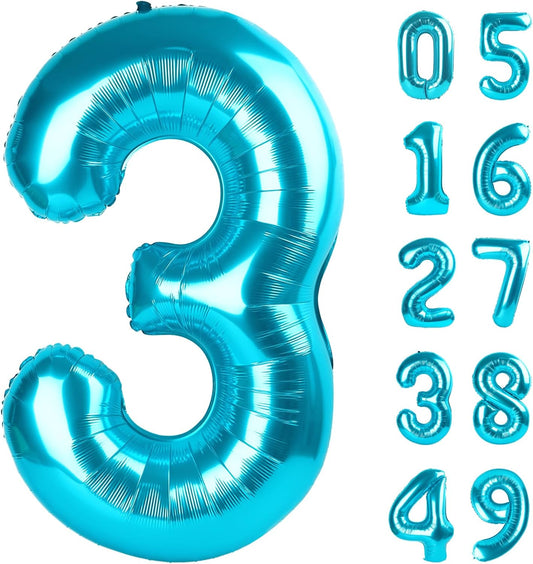 40 Inch Blue 3 Large Number Balloon, 3 13 23 30 33 36 Blue Birthday Party Decorations, Number Three Foil Balloons for Anniversary Party Graduations Celebration Supplies