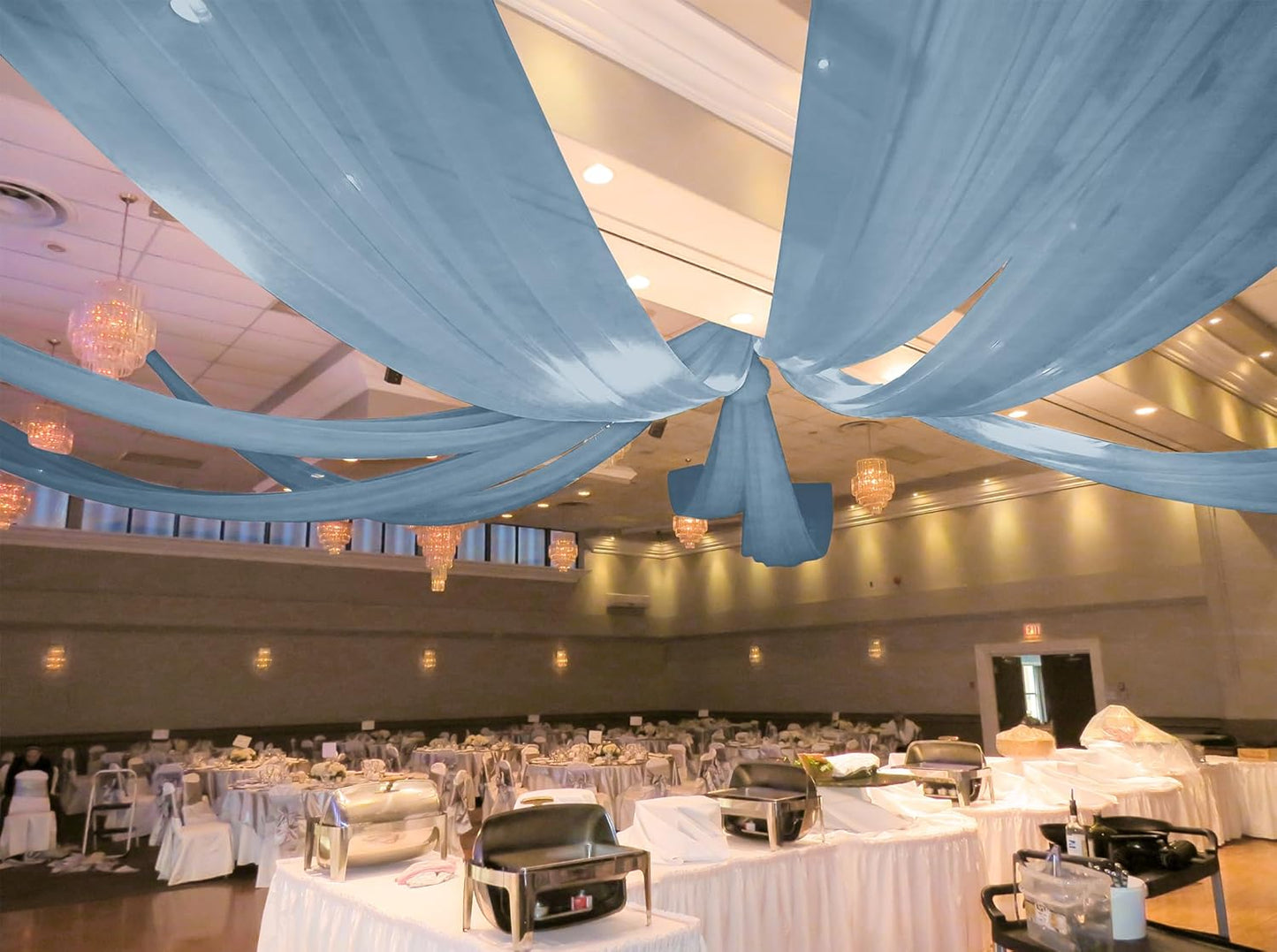 6 Panels Dusty Blue Ceiling Drapes for Wedding 5ftx40ft Ceiling Drapes Wedding Arch Draping Fabric Cheesecloth Sheer Curtain Romantic Ceiling Decorations for Weddings Party Banquet Ceremony Stage