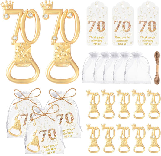 50Pcs 70th Birthday Bottle Openers, Gold, Irregular Shape, Metal Material, Perfect for Parties & Gatherings