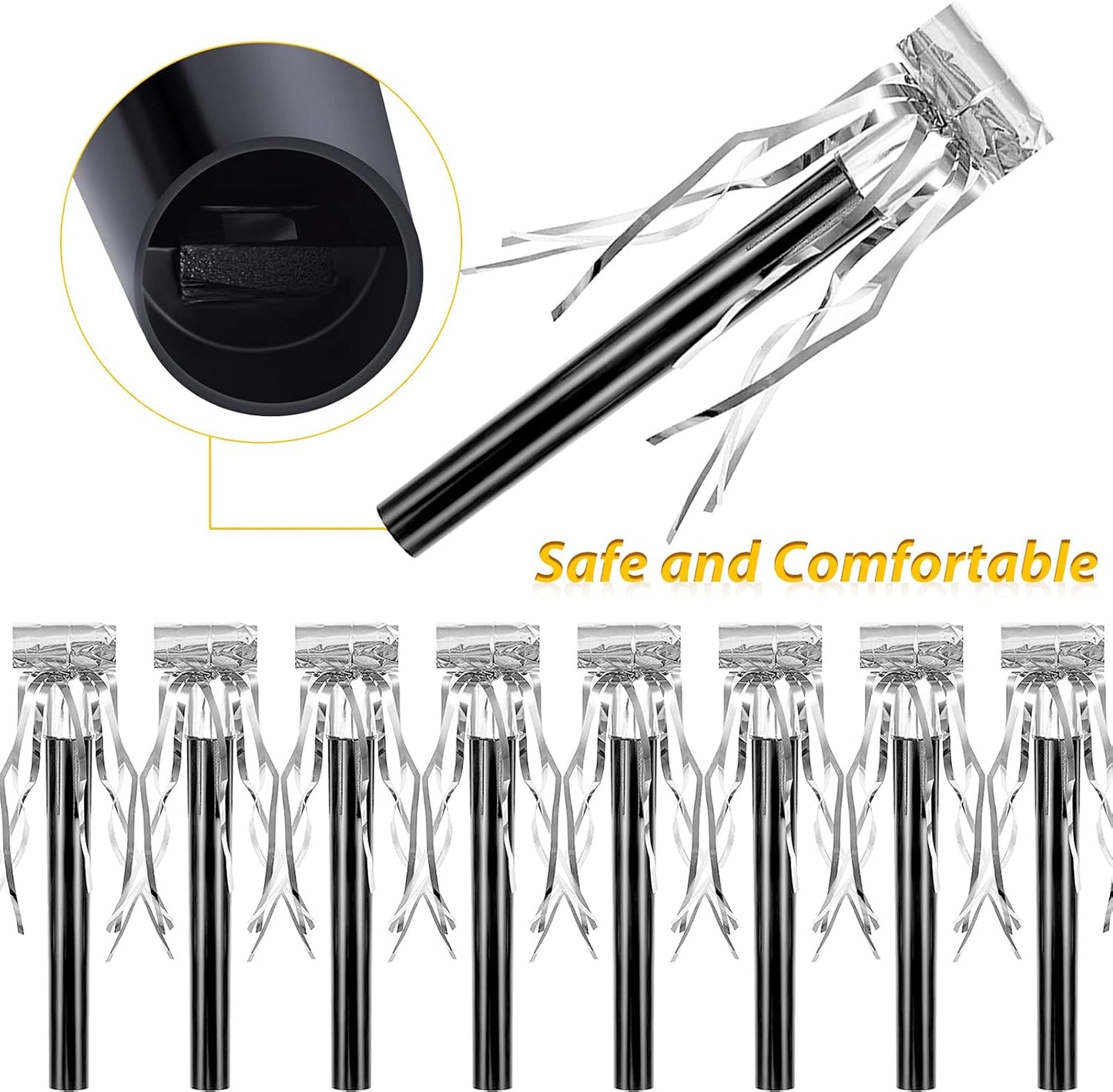 Skylety 18 Pcs Party Blower Noisemakers Party Squawkers Blowouts Whistles Fringed Noise Maker Musical Blowouts for Birthday Supplies(Black and Silver)