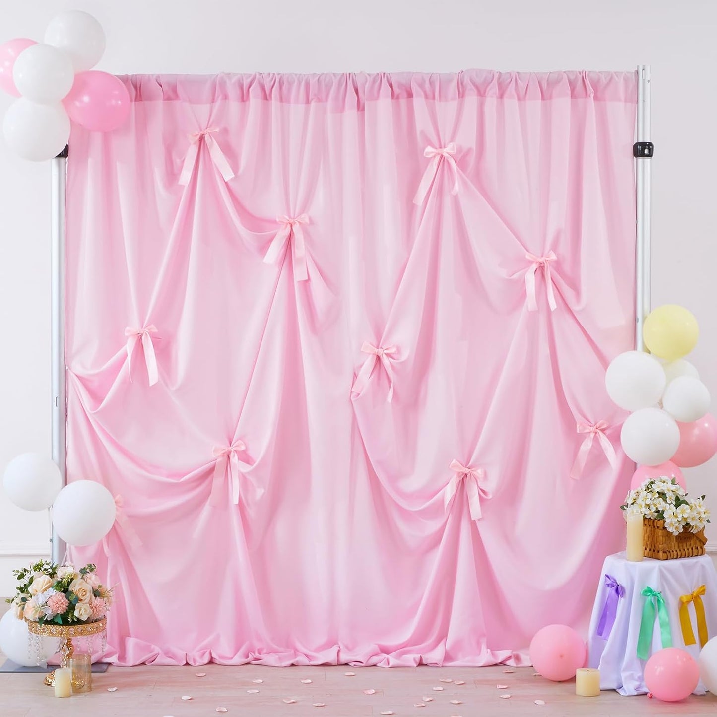 Pink Backdrop Curtain 2Panels : 11.6×8ft Wedding Backdrop Wrinkle Free Polyester Background - Bridal Shower Outdoor Decorations