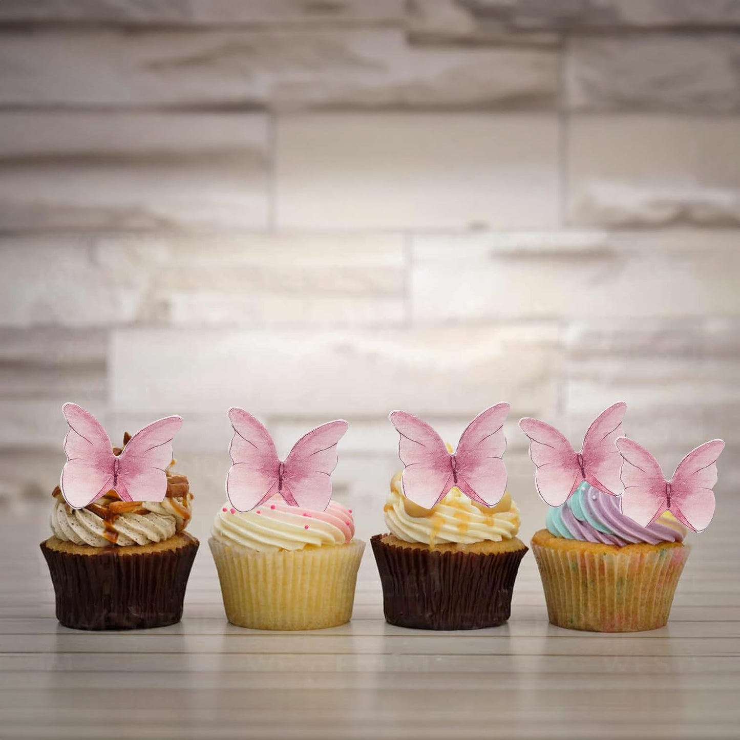 Ephlyn 48Pcs Edible Butterfly Cupcake Toppers Cute 3D Butterfly Cake Picks for Butterfly Theme Baby Shower Bridal Shower Boys Girls Birthday Party Cake Decorations Supplies Pink
