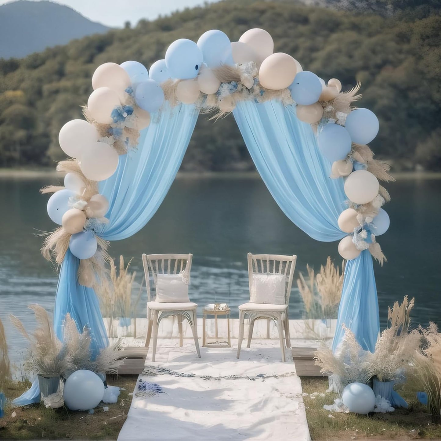 DUOBAO Sky Blue Chiffon Backdrop Curtain-2 Panels 29x120-Inch Wedding Backdrop Drapes Beach Curtains for Living Room Photography Backdrops for Photoshoot, Ceremony Decorations