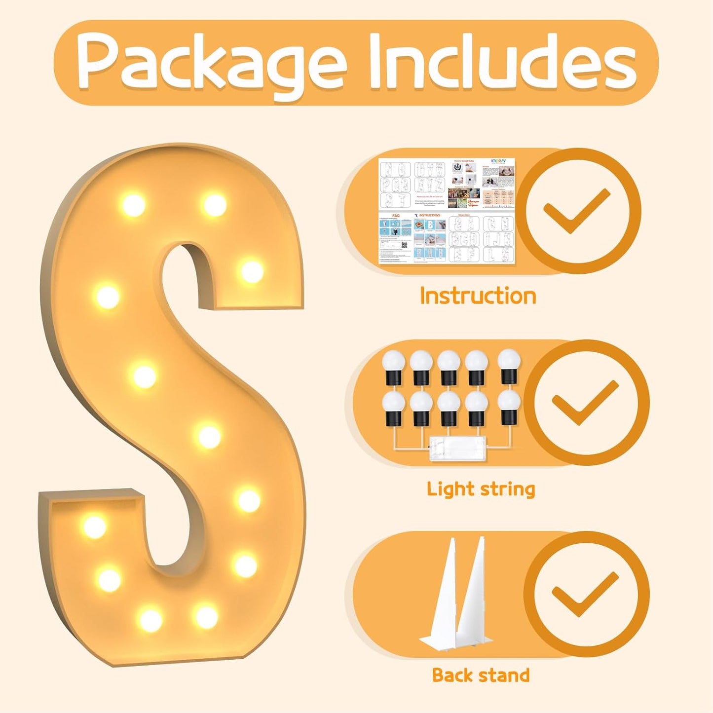 Marquee Letters 4 Feet Tall Large Light Up Letters S Wedding Mr and Mrs Sign Marry Me Engagement Party Decor Yellow Light Birthday Decorations Balloon Arch Kit Foam Sign S