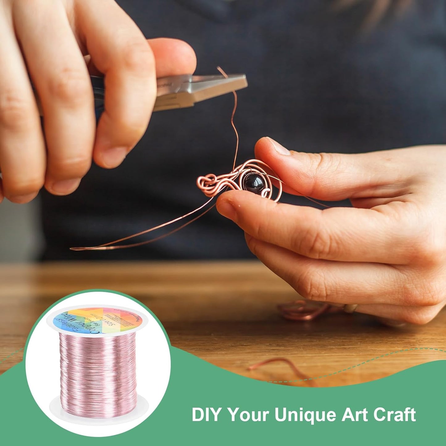 2-Rolls 0.2mm Jewelry Wire, 32 Gauge 328FT Craft Wire Copper Beading Wire for Jewelry Making/Planting/Weaving/DIY Crafting, Soft Metal Wires [100M, Rose Golden]