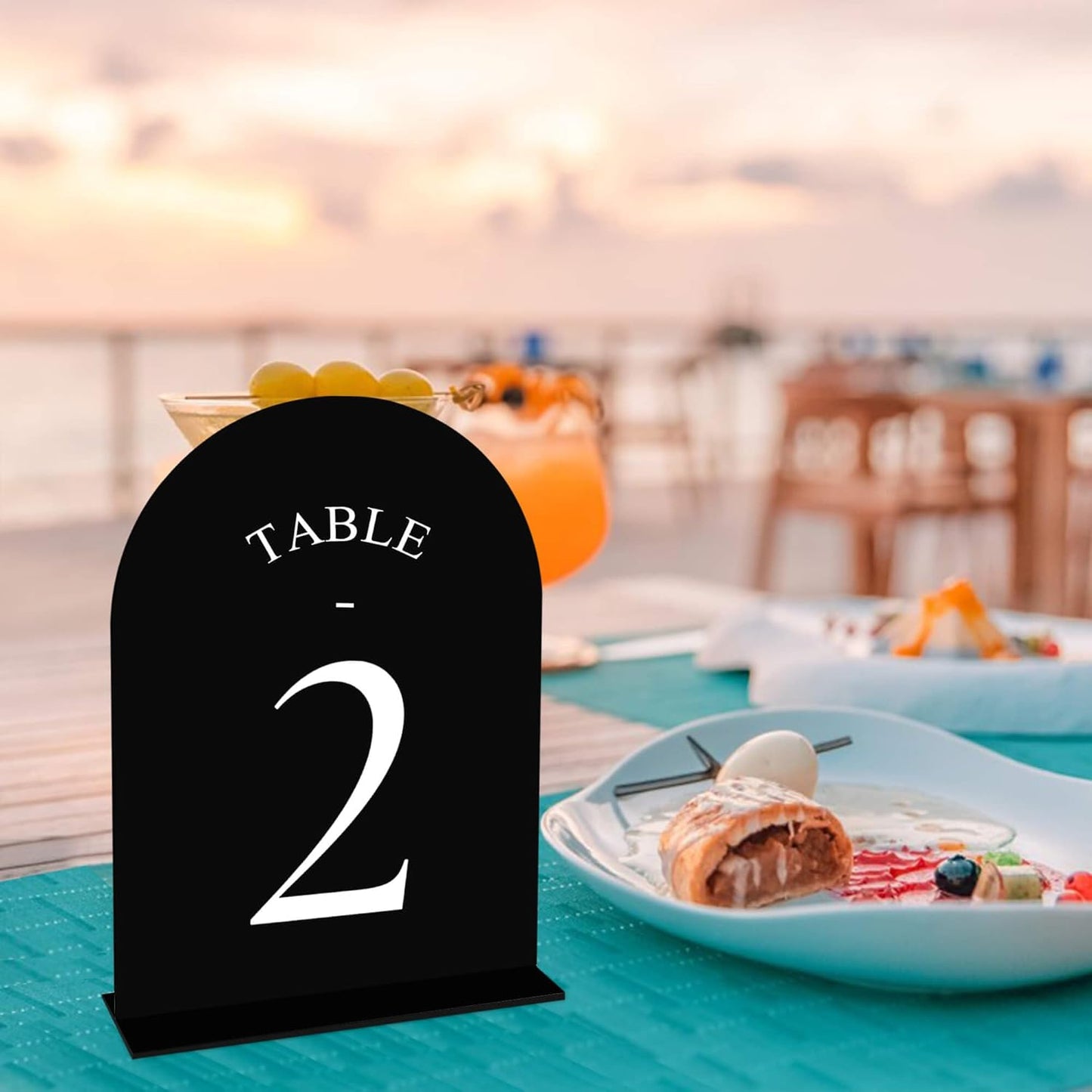 JOYIT Arch Wedding Table Numbers 1-20 with Stands – Double-Sided Printed 5" X 7" Acrylic Table Signs with Black Background White Text, Perfect Acrylic Table Numbers for Wedding Receptions, Parties, Anniversaries, and Events