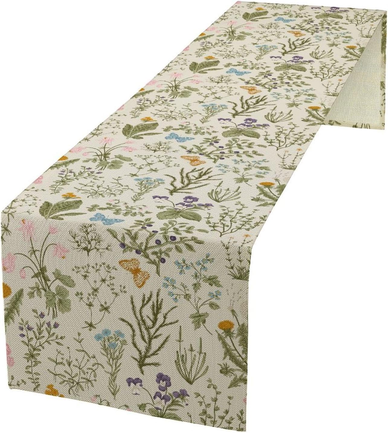 Wildflowers Floral Table Runner, Retro Flower Butterfly Seasonal Spring Summer Kitchen Dinning Table Runner for Indoor Outdoor Home Wedding Party Holiday, 13x120 Inch