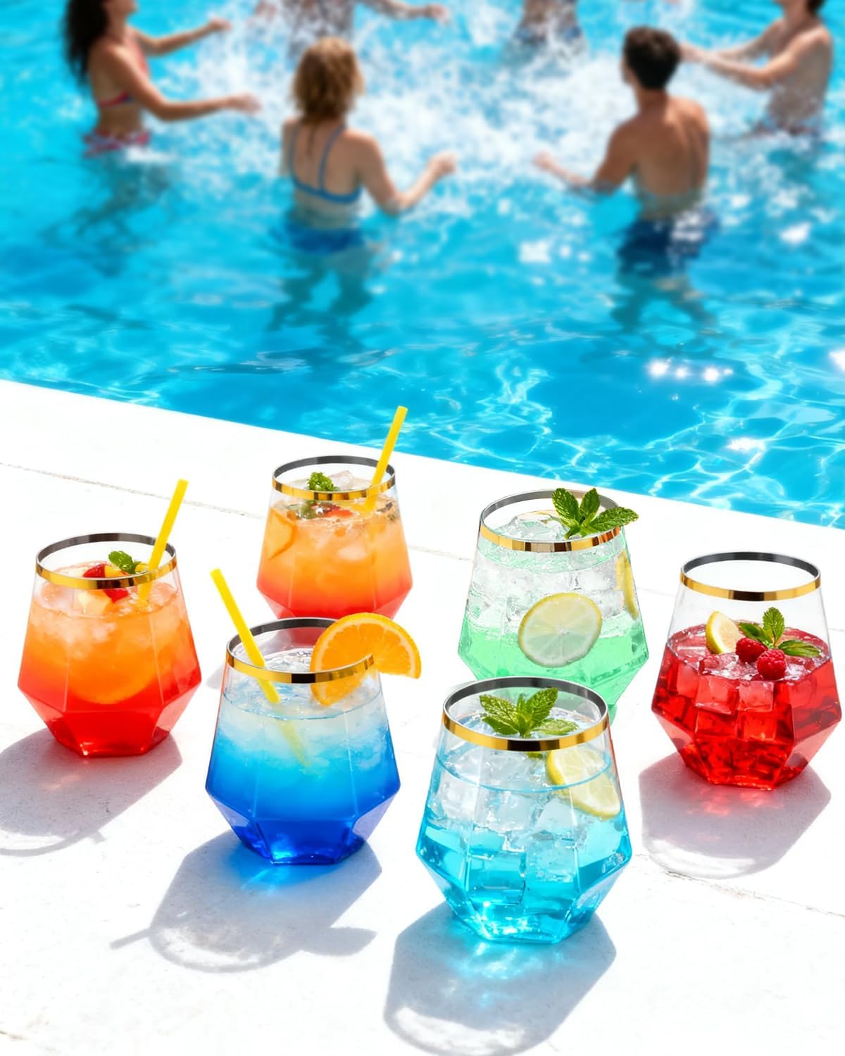 40 PCS Clear & Gold Rim 12 Oz Plastic Wine Whiskey Glasses, Diamond Stemless Unbreakable Disposable Wine Glasses for Party, Ideal for Beach Holidays,Halloween, Christmas, Weddings,Daily Use