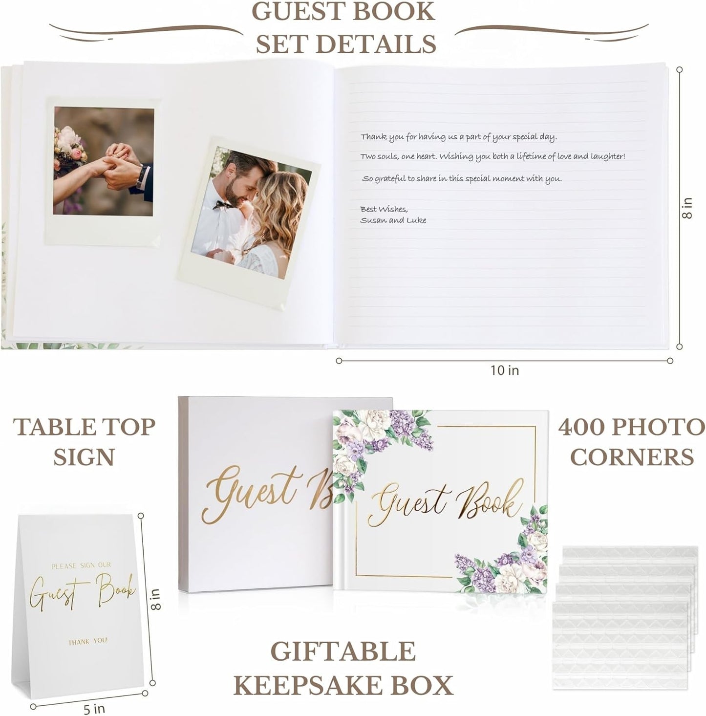 Wedding Guest Book for Guests to Sign, Elegant Wedding Guestbook Ideas, Sign in Book for Bridal and Baby Shower, Polaroid Guest Book, 100 Thick Lined and Blank Pages for Party, Wedding Books