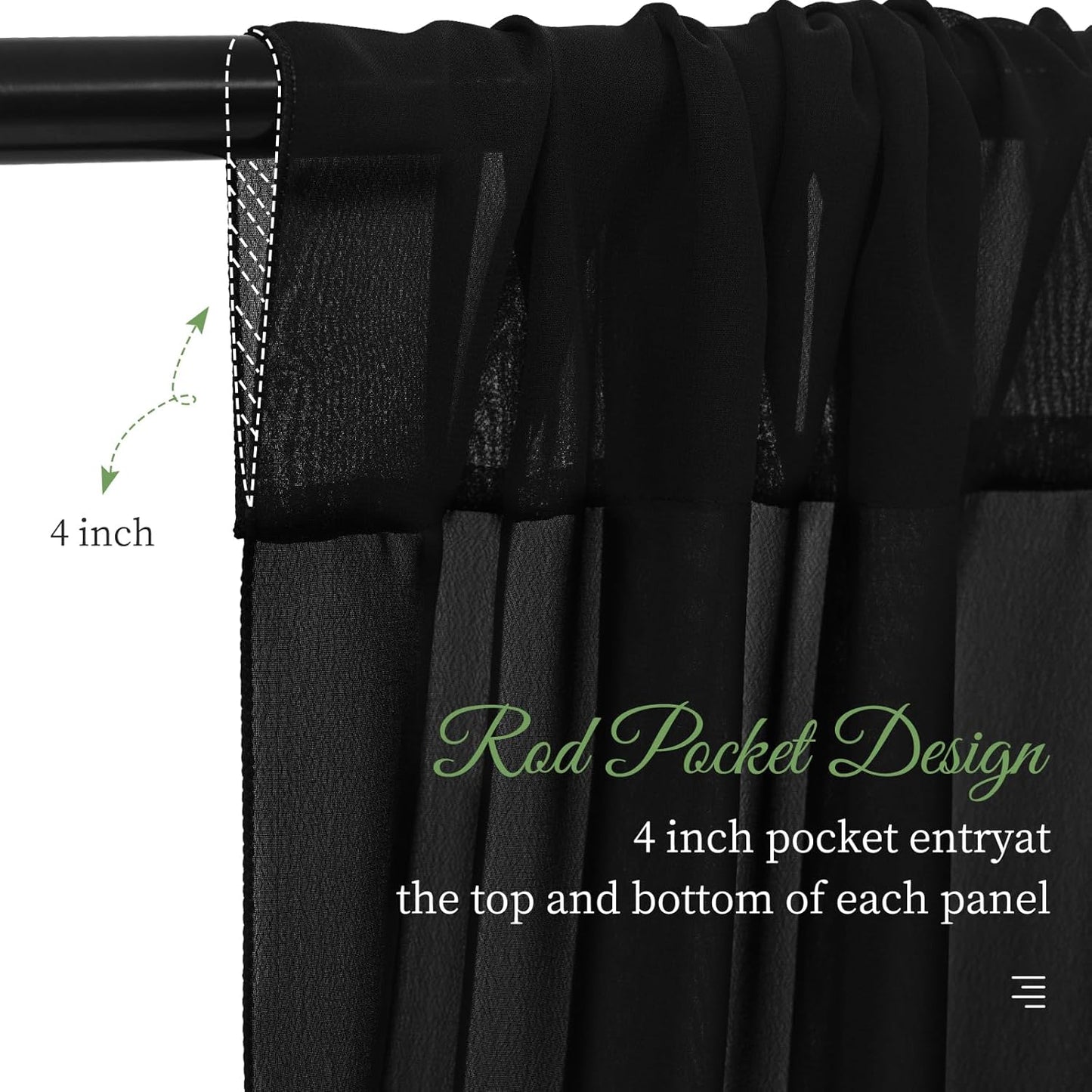 6 Panels Black Wedding Ceiling Drapes 5ftx40ft Ceiling Drapes Chiffon Fabric Arch Draping Sheer Curtains Soft Drapery Draping Wedding Ceiling Decorations for Party Ceremony Stage Swag