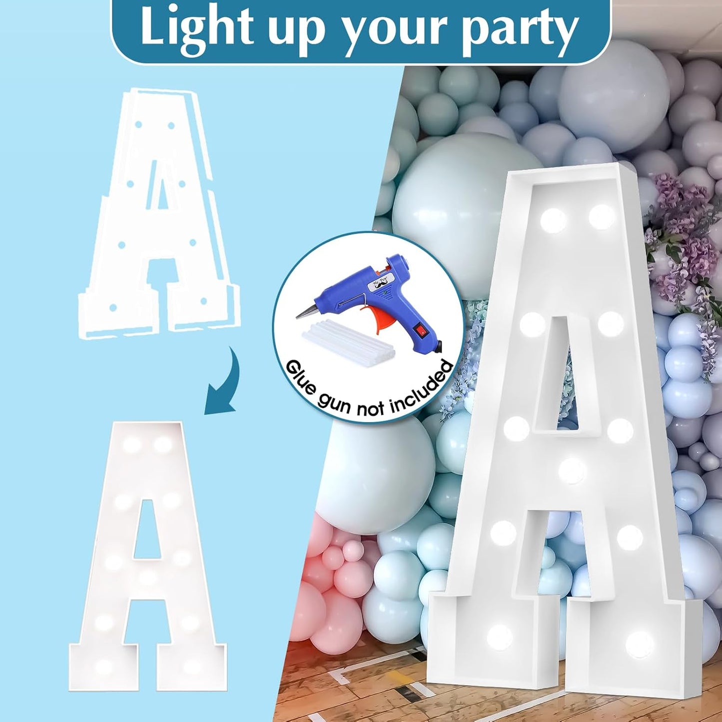 Ledido 4FT Marquee Light Up Letters, Cool White Light Up Letters Large Marquee Letter for Party Decorations, Mosaic Letter M for Balloons, Wedding Birthday Graduation Decor