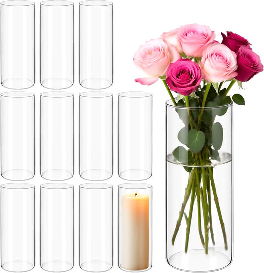 12Pack Glass Cylinder Vases for Centerpieces - 8 Inch Tall Flower Vase for Wedding Decorations, Floating Candle Holder Vase Bulk,Glass Hurricane Candle Holders for Table Shelf, Party, Home Decor