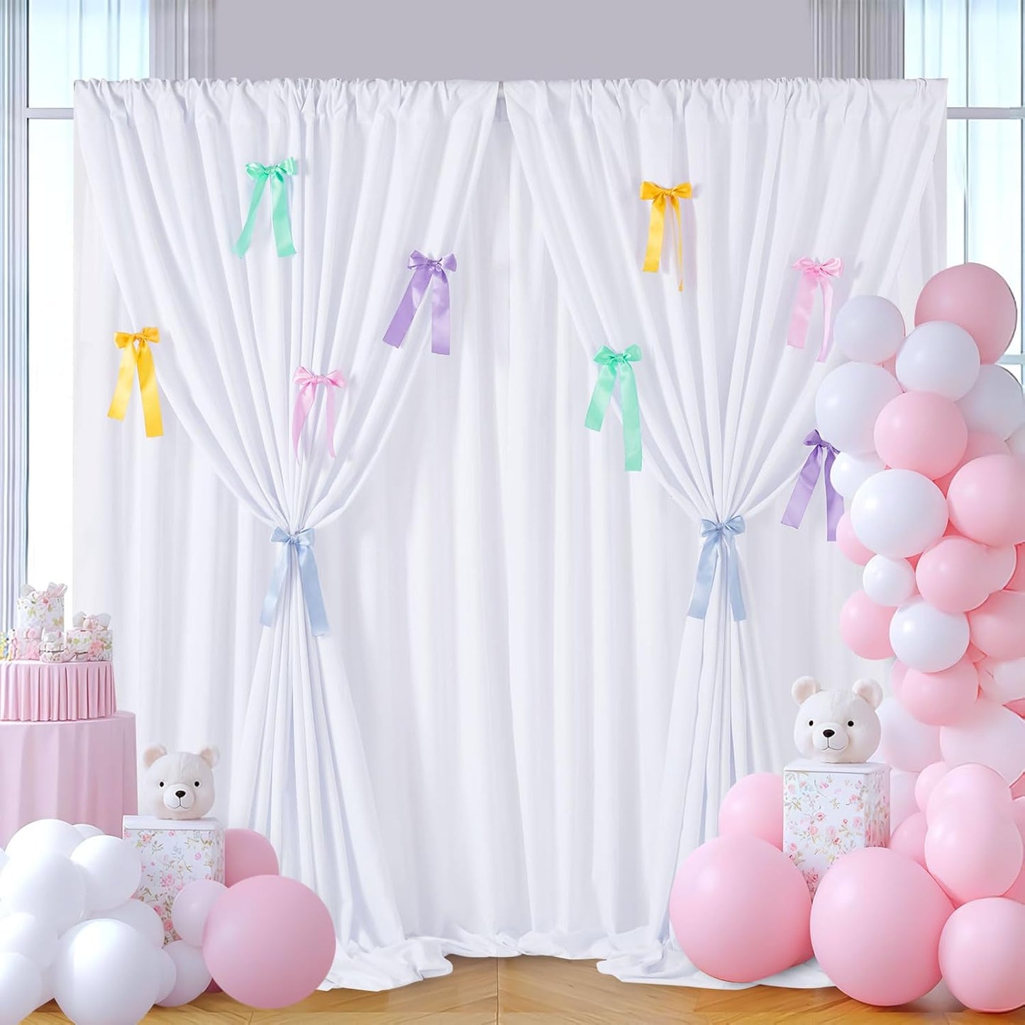 White Wedding Backdrop Curtain : 2 Panels 5.8×8ft Backdrop DIY Creative Photography Props Background - Shower Party Event Decorations