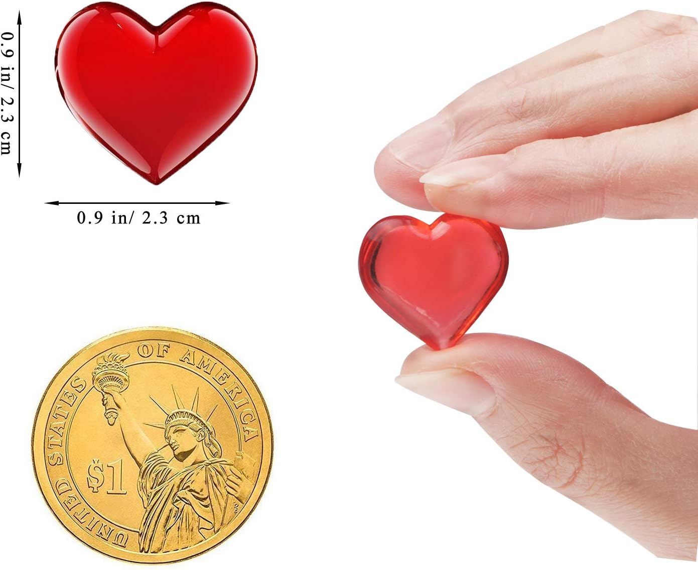 220 Pieces Red Acrylic Heart Flat Back Heart Gems for Valentine's Day Decorations, Vase Filler, Table Scatter Decoration, Wedding Decorations,Home Decorations(Bright Red, 1 LB)