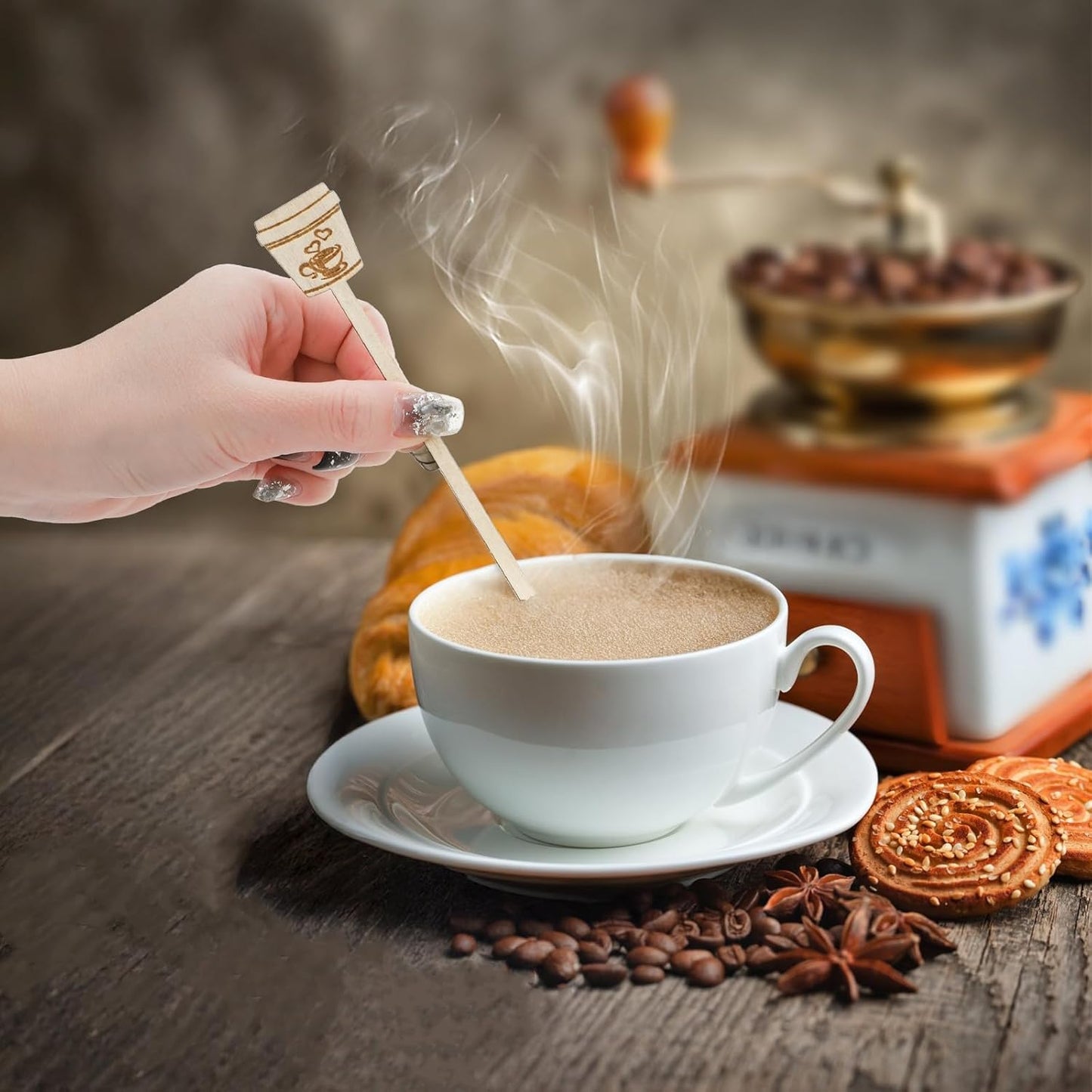 200 Pieces Wooden Coffee Stirrers, 6 inch Disposable Coffee Stir Sticks, Hot Drink Beverage Stirring Swizzle Stir Stick Coffee Mixer for Coffee, Milk, Juice, Cocktail, Chocolate