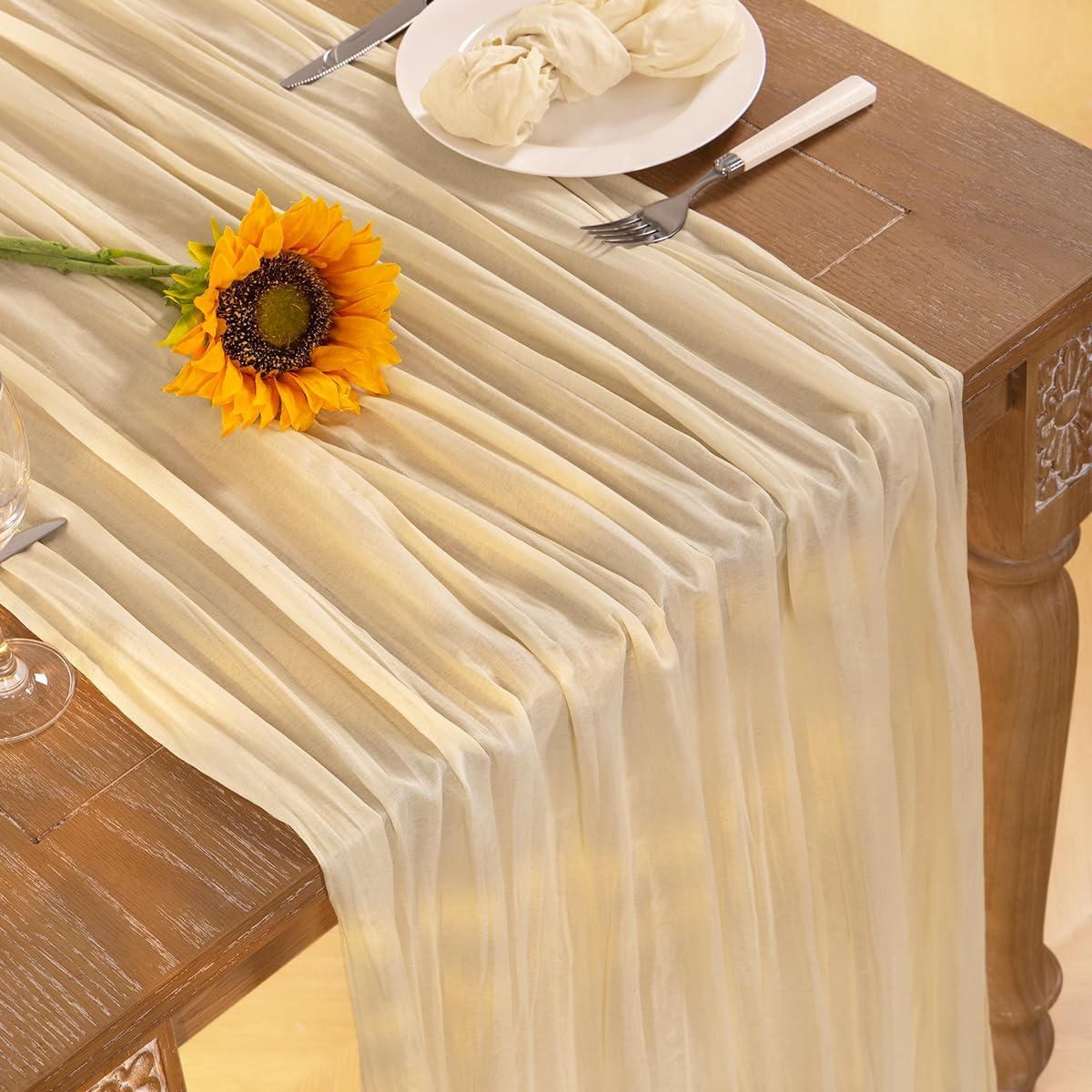 Beige Cheesecloth Table Runner 12 Pack Fall Table Runners 120 Inches Boho Gauze Cream Cheese Cloth Fall Table Decorations for Thanksgiving Wedding Bridal Baby Shower Garden Party Decor