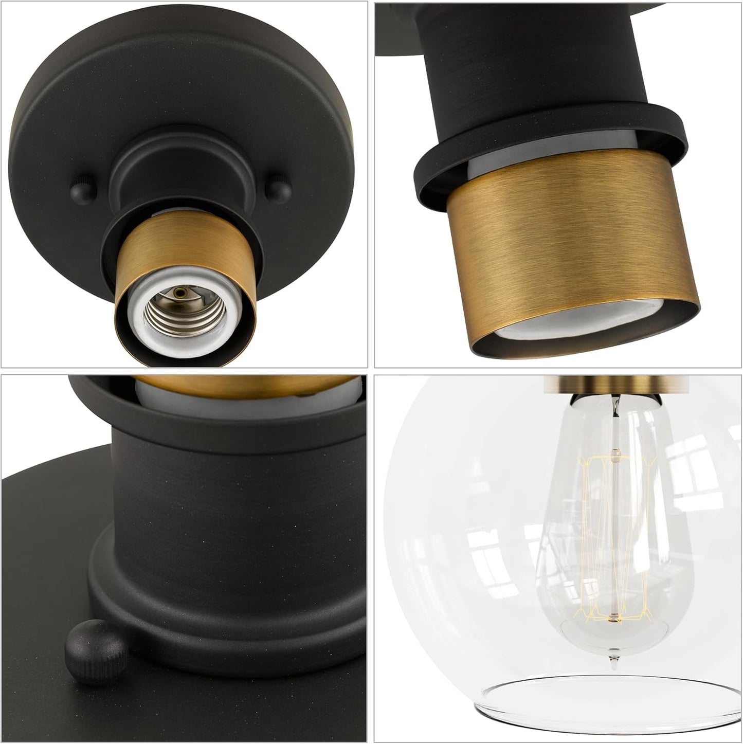 Dan Modern Farmhouse 1-Light Flush Mount Ceiling Light Clear Glass Globe Black Gold Finish for Hallway, Entryway, Passway, Bedroom, Garage, Kitchen, Balcony