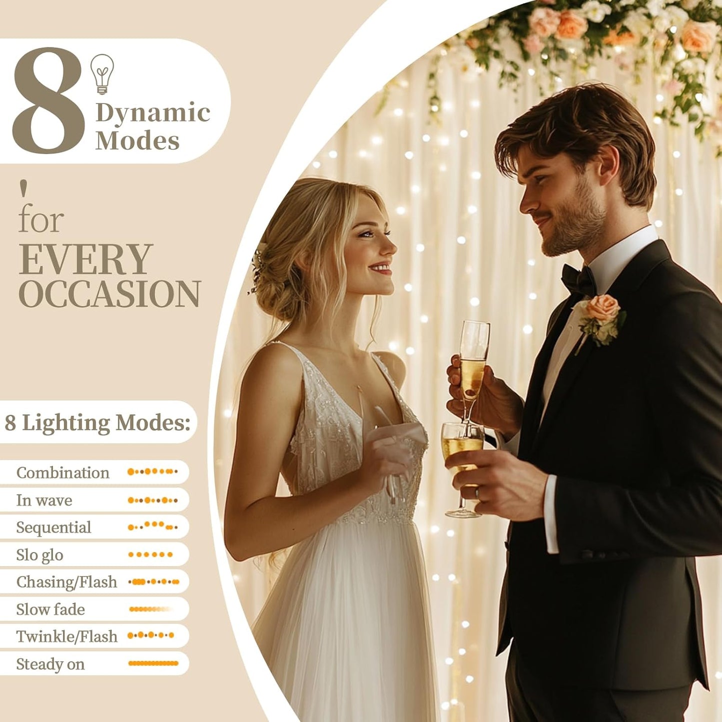 10x10ft Ivory Tulle Backdrop Curtain with String Lights, Wrinkle-Free Sheer Wedding Backdrop for Birthday Parties, Baby Showers, Bridal Showers, Photo Shoots and Home Decorations, Ivory