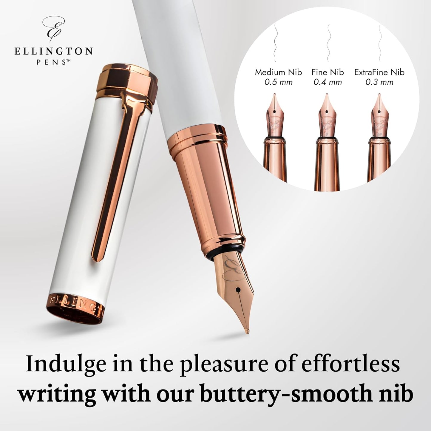 Ellington Pens Luxury Fountain Pen Set- Fountain Pens for Writing - Smooth Fine Nib - Includes Refillable Ink Converter, 3 Ink Cartridges [Black & Blue], Gift Box - Elegant Calligraphy