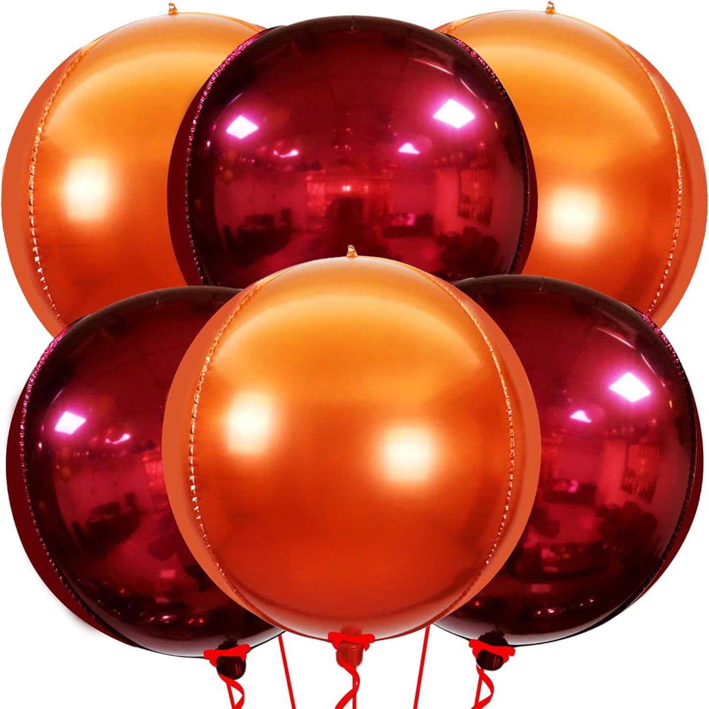 Katchon, Large Metallic Maroon and Orange Foil Balloons -22 Inch-pack of 6 | Fall Decorations For Home | Halloween Decor | Thanksgiving Decorations | 4D Foil balloons,Orange and red Party Decorations