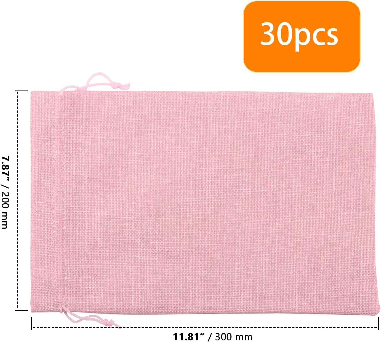 ZOENHOU 30 Packs 8 x 12 Inch Large Burlap Bags with Drawstring, Pink Durable Jute Drawstring Bags, Dustproof Burlap Sacks for Favors Party DIY Craft