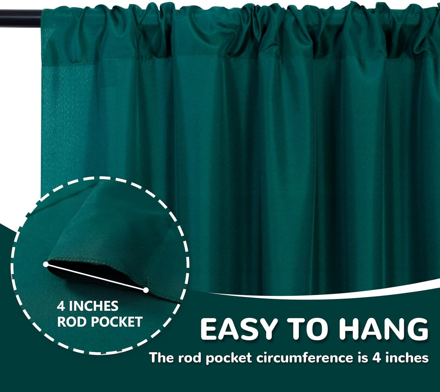 MEETSKY 10ft x 8ft Hunter Green Backdrop Curtains for Parties Wedding Curtain Rod Pocket Dark Green Photo Backdrop Sliding Drapes Backdrop Curtains for Photography, 5ft x 8ft, 2 Panels