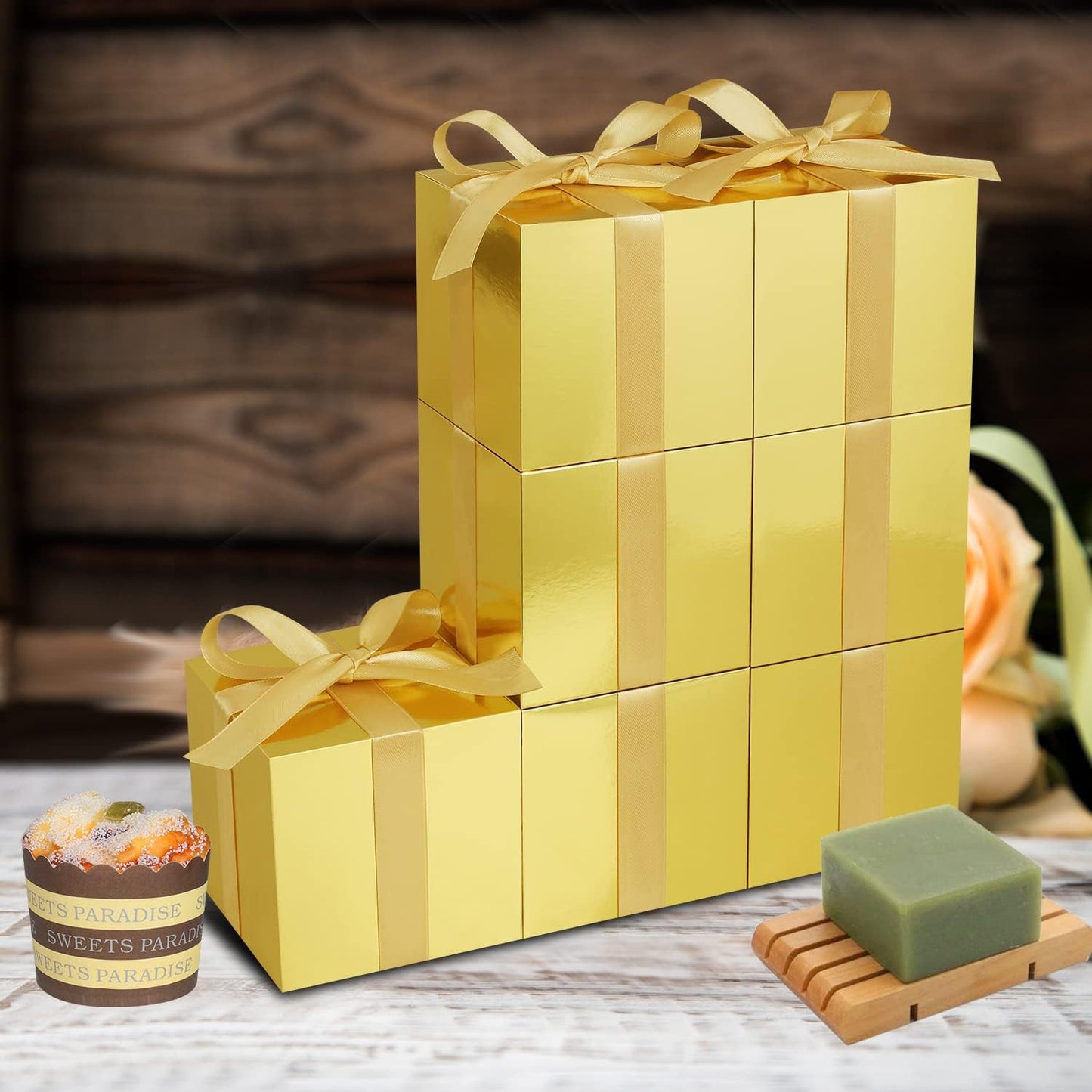 Gold Gift Boxes 5x5x5, 30 Pack Paper Gift Boxes with Lids for Gift, Bridesmaid Proposal Box, Cupcake Boxes, Gift Box for Wedding, Birthday, Groomsmen Proposal, Gifts, Packaging, Present