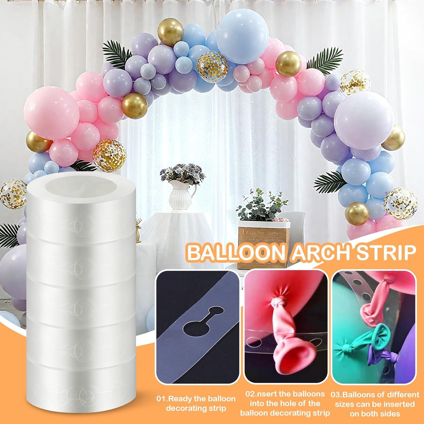 Balloon Arch Kit - 98.4ft DIY Balloon Garland Strip with 600Pcs Clear Glue Point Dots, Removable Adhesive Tape for Balloon Arch Decorations, Wedding & Craft Decor