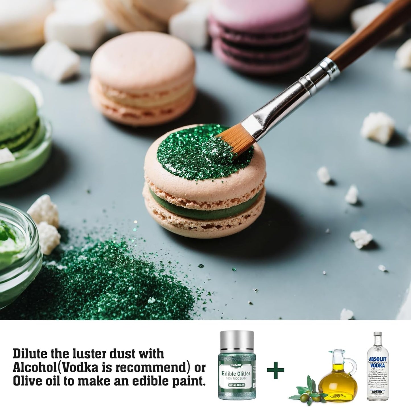 Twisweet Christmas Green Edible Glitter for Drinks, Food Grade 10g Sparkling Sprinkles Cake Decorating Supplies, Edible Luster Dust for Cocktail Beverages, Food Coloring Shimmer Powder for Cupcakes Cookies Cake Decorations