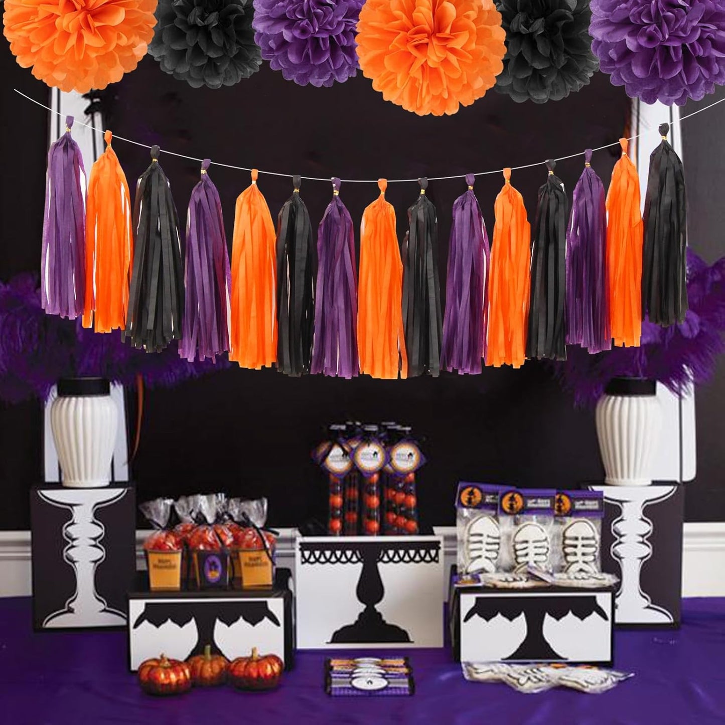 Black-Purple Orange Halloween Party-Decorations Tassel-Garland - 15pcs Graduation 2025 Supplies Tassels, Birthday Wedding Baby Bridal Shower Decor Panduola