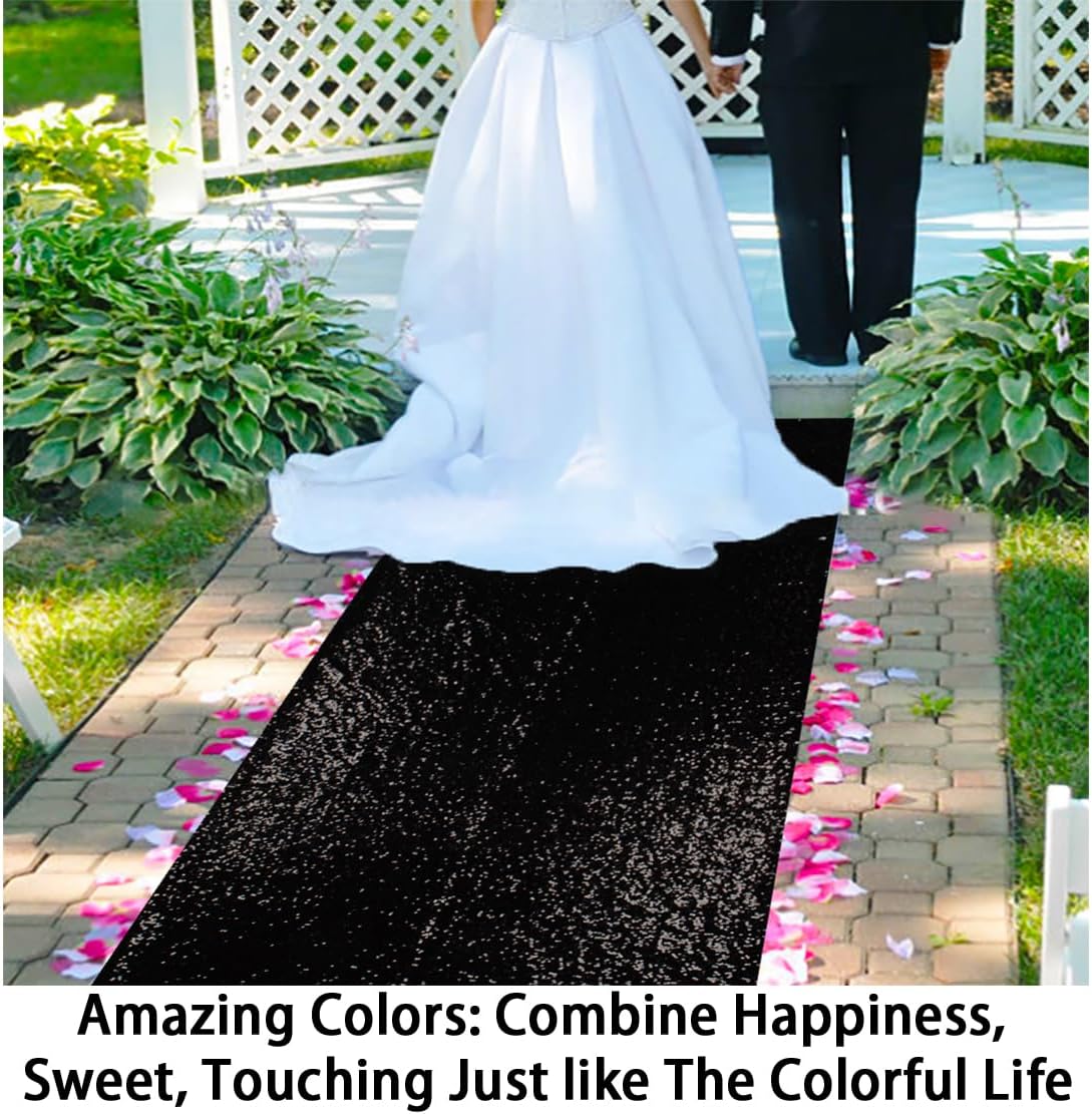 ShinyBeauty Aisle Runner Outdoor Wedding Aisle Runner for Wedding Sequin Aisle Runner Sequin Fabric Wedding Floor Runner Glitter Carpert Runner (4FTx30FT, Black)