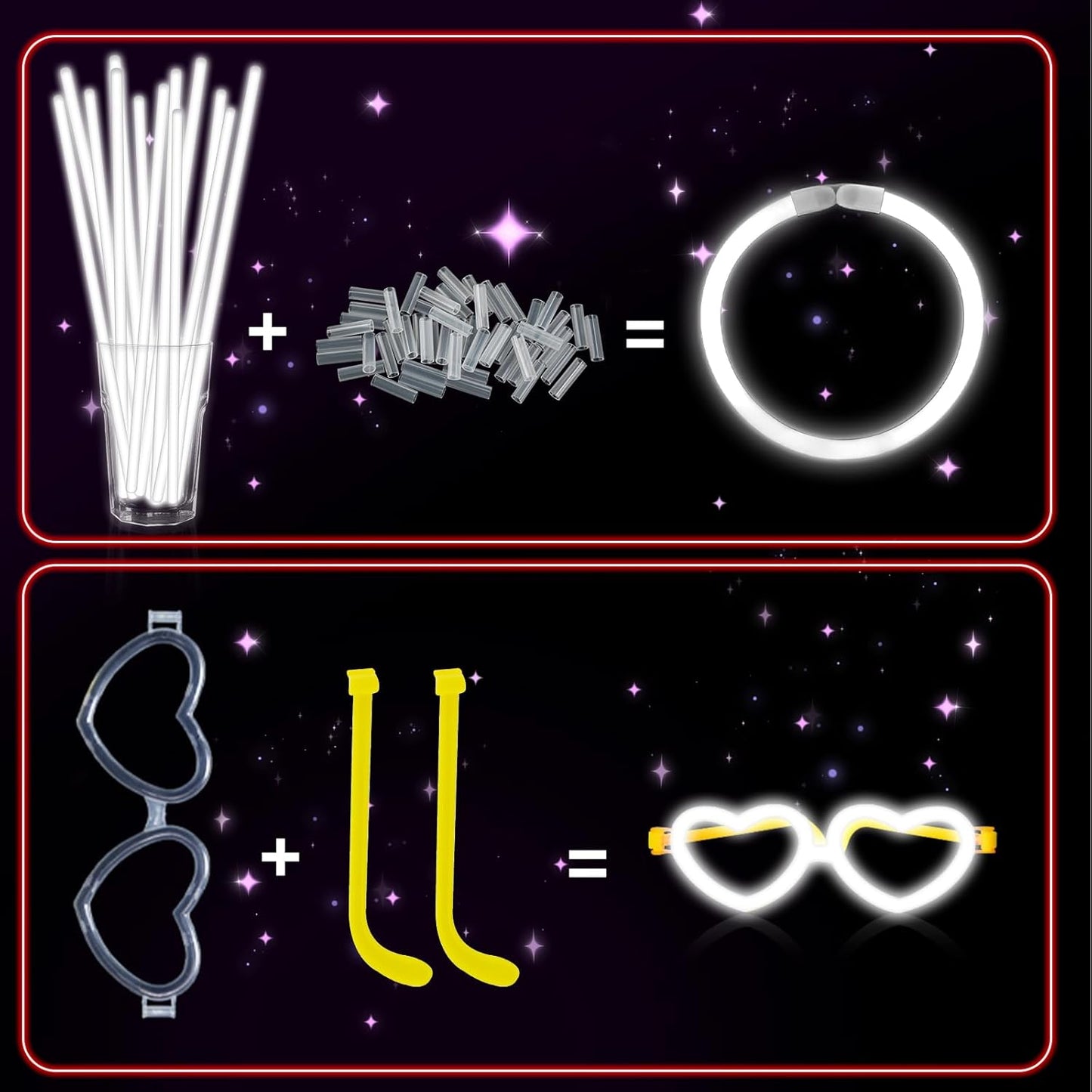 60 Pack 8” White Glow Sticks Bulk Bright Glow Sticks with 60 Connectors 20 Heart Glasses Glow In The Dark Party Supplies Neon Party Decorations Glow Bracelet Glasses for Carnival(White)