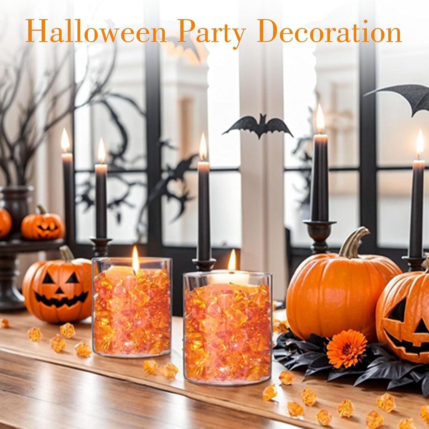 DomeStar Orange Fake Crushed 150 PCS Fake Diamonds Plastic Acrylic Clear Ice Rock Diamond Crystals Fake Ice Cubes Gems for Home Decoration Wedding Display Vase Fillers