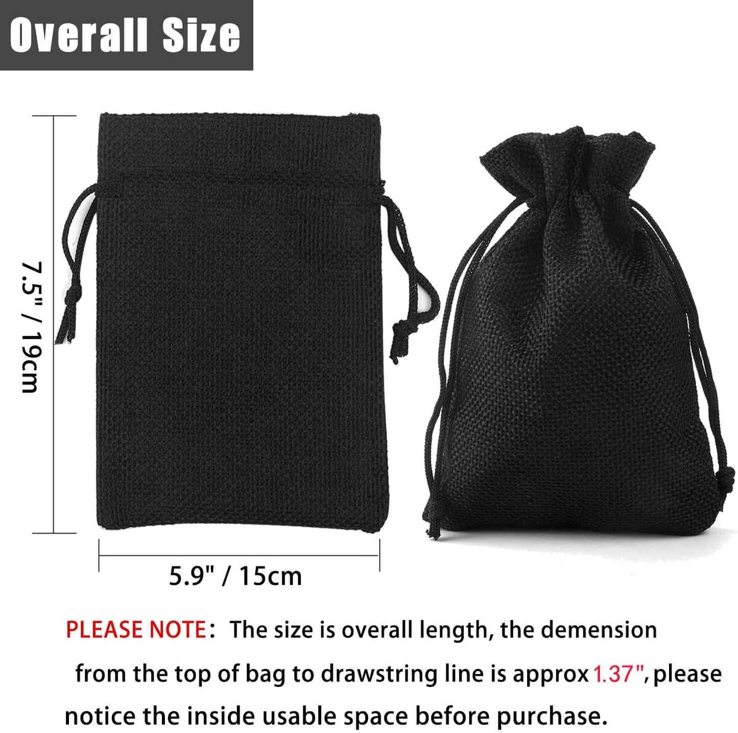 20Pcs Black Burlap Gift Bags with Drawstring, 5.9 x 7.5 Inch Linen Jewelry Gift Bags for Halloween Goodies Christmas Wedding Favor and DIY Craft