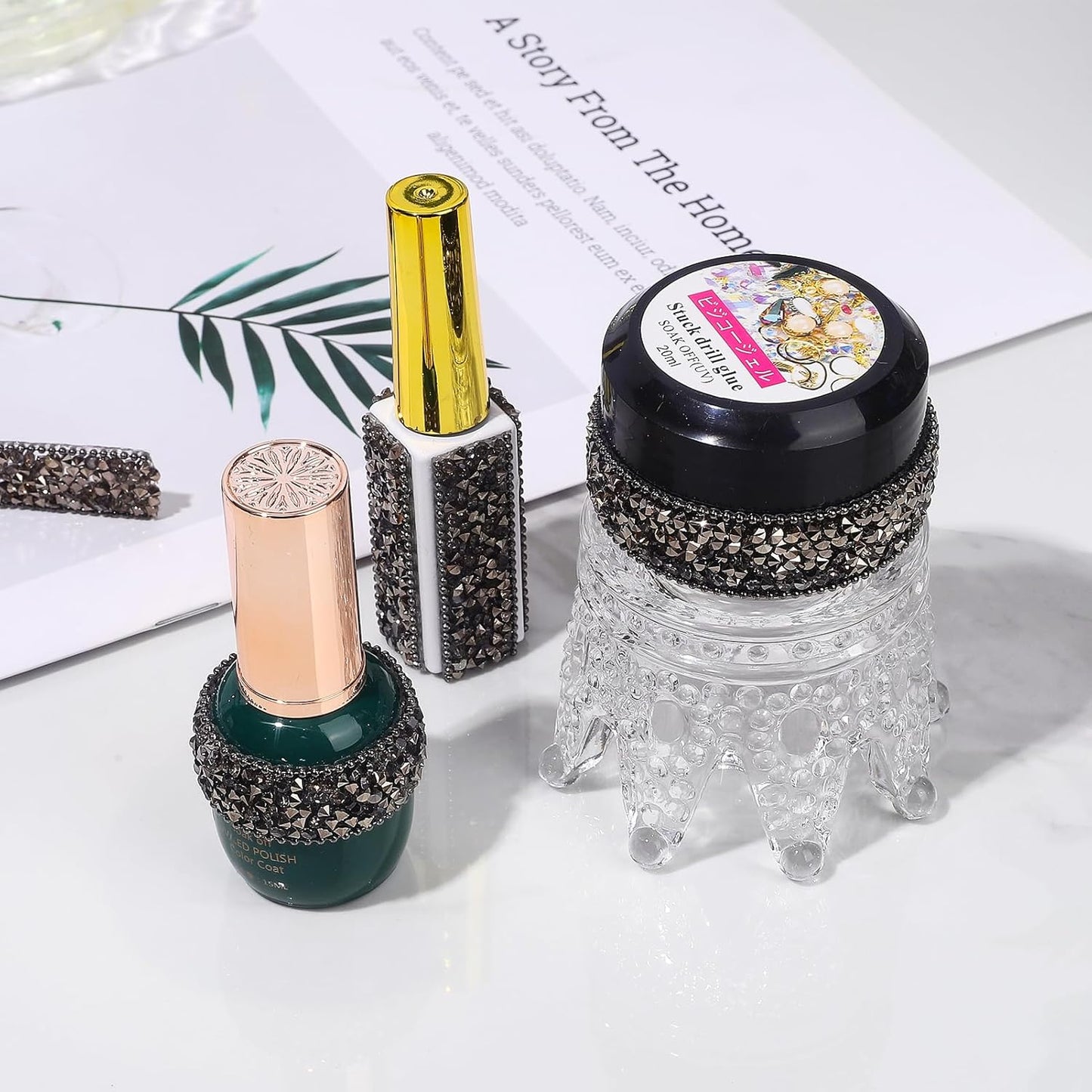 Rhinestone Ribbon 3 Yards Self Adhesive Rhinestone Strips Diamond Ribbon Sticker Crystal Roll Glitter Bling Rhinestones Tape for Crafting DIY Art Decoration (Jet Hematite,0.6 Inch)