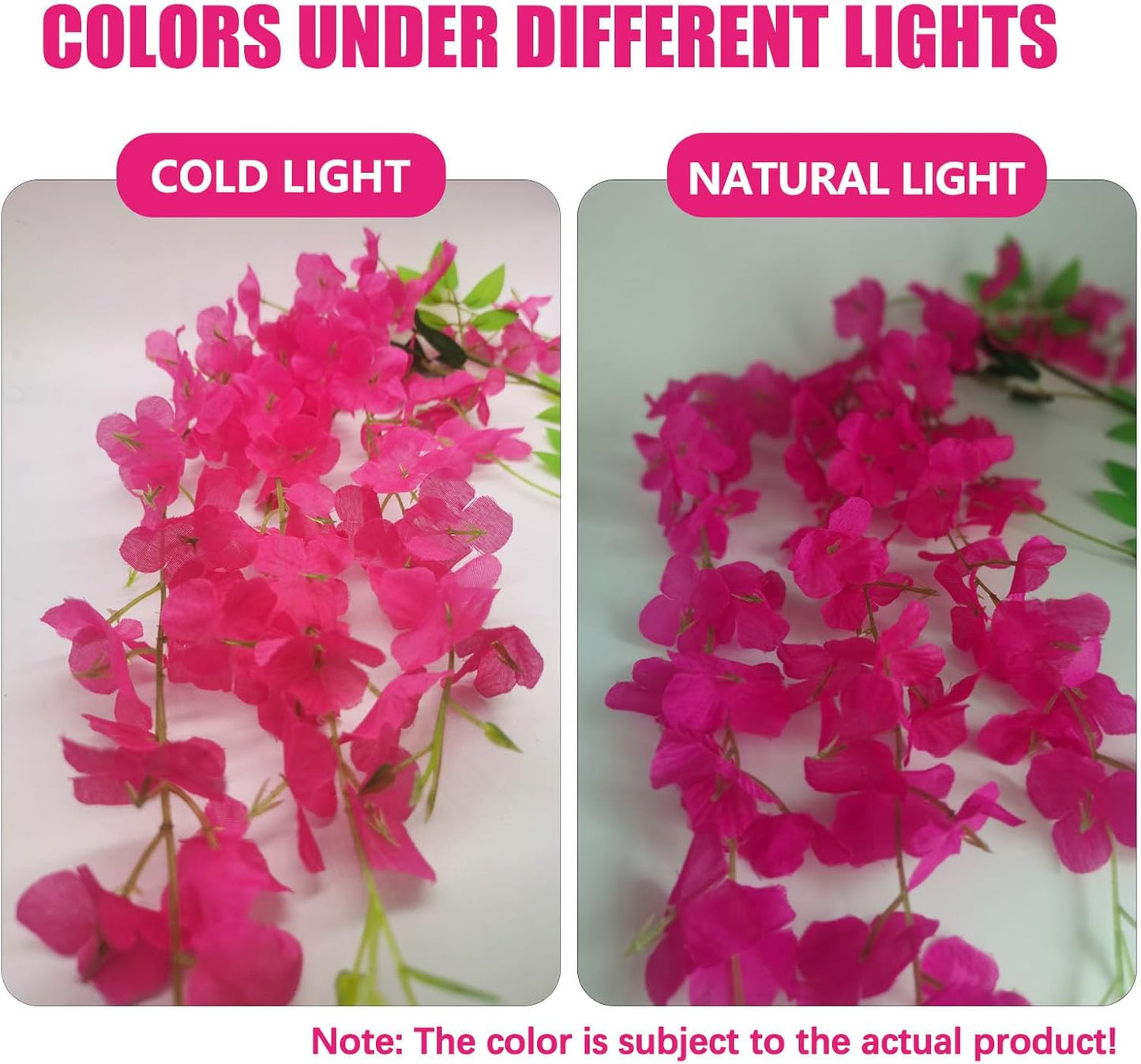 12 Pack Fuchsia Wisteria Hanging Flowers, 3.44 Ft Fake Hanging Flowers, Artificial Wisteria Garland Vines for Wedding Room Backdrop Outdoor Patio Garden Decoration