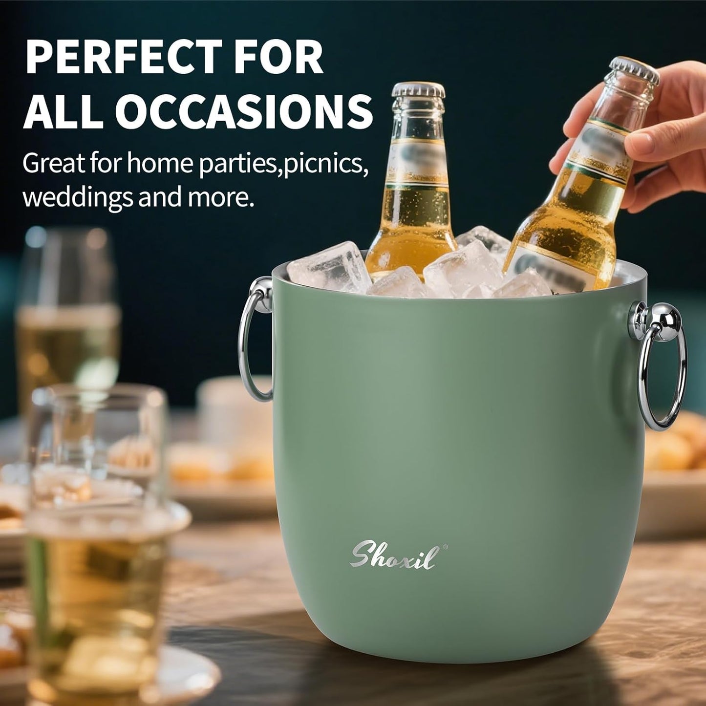 Ice Bucket - 3L Large Ice Bucket for Parties & Cocktail Bar, Stainless Steel Ice Cooler with Lid & Tongs, Retro Style Ice Bucket for Freezer & Drinks