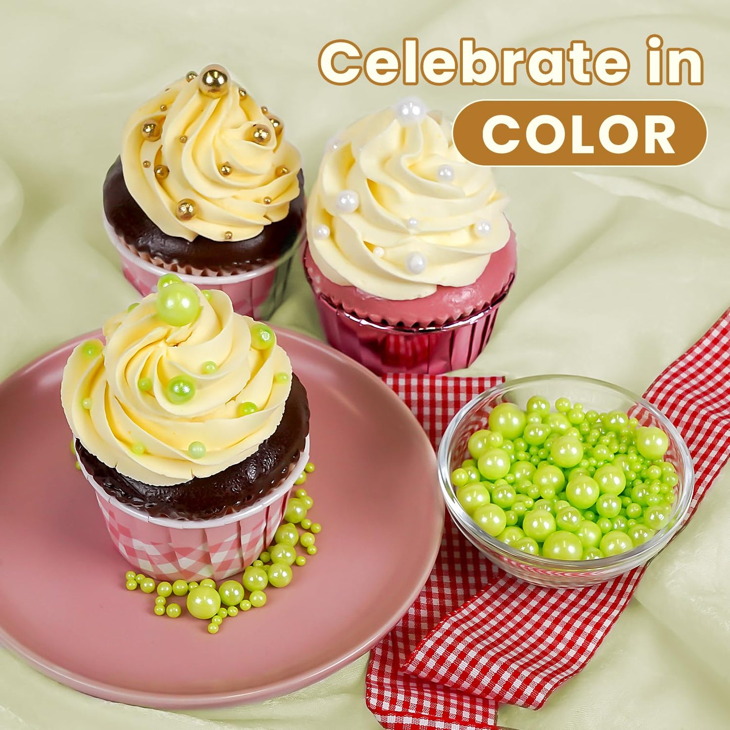 Edible Green Pearl Sprinkles, Sugar Pearls for Cake Decorating, 180g/6.35oz, Cupcake Toppers, Baking Cake Decorations, Cookie Decoration, Wedding Party Chirstmas Halloween Supplies