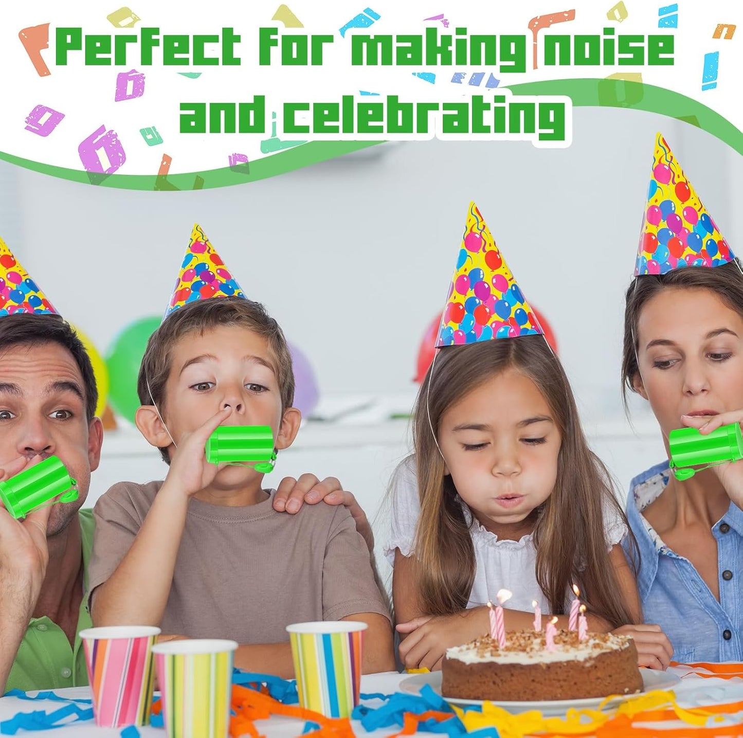 12 Pcs Mini Air Horns 3 Inch Noisemakers for Sporting Events Parties Celebrations Loud Noise Maker Blow Horn Noise Whistle with Lanyard for Birthday Party Celebrations Goodie Fillers(Green)