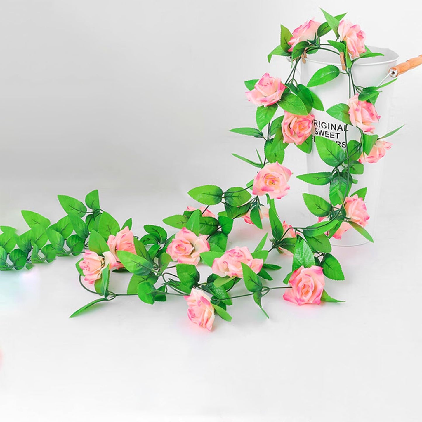 Musdoney 4Pcs 32.2 FT Fake Rose Vine Flowers Plants Artificial Flower Garland Hanging Rose Ivy Home Hotel Office Wedding Party Garden Craft Art Decor (Pink)
