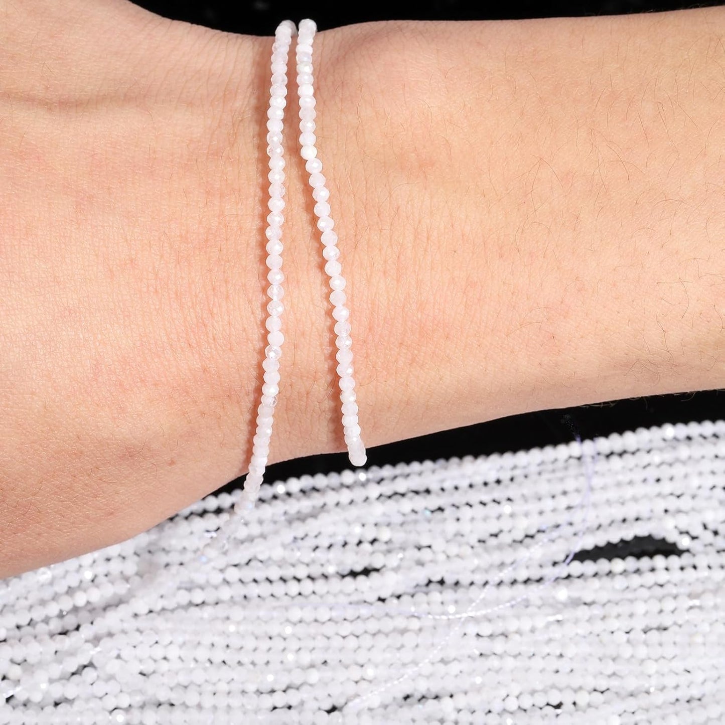 Song Xi 180pcs 2mm Natural White Moonstone Gemstone Faceted Round Loose Stones for Bracelet Jewelry Making, Small Stones for Christmas Mother's Day Gift for Women