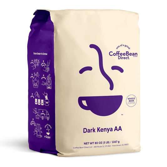 Coffee Bean Direct Dark Kenya AA, Whole Bean Coffee, Dark Roast, 5 Pound Bag (Pack of 1)