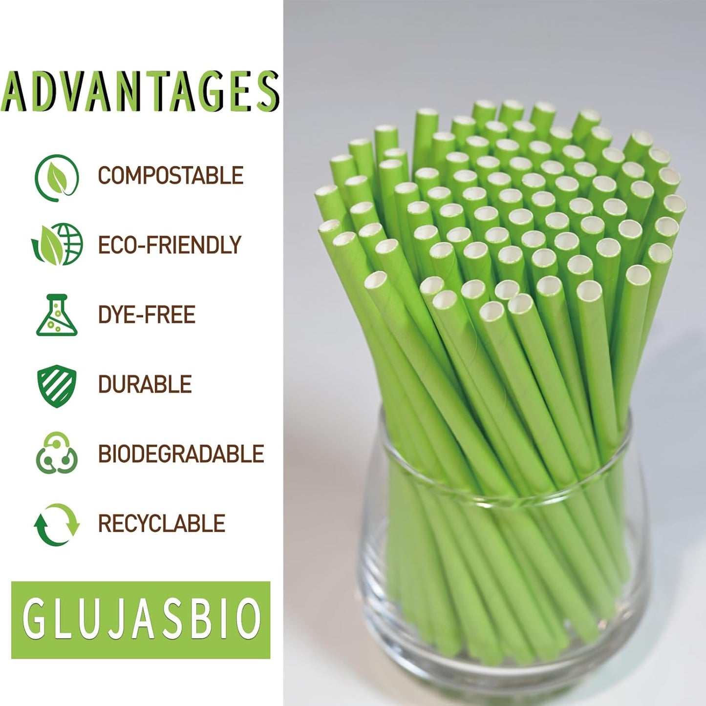 5.75 Inch Biodegradable Green Straws - Short Paper Cocktail Straws for Drinking Party Bar Restaurants Cake Pop Sticks, Pack of 500
