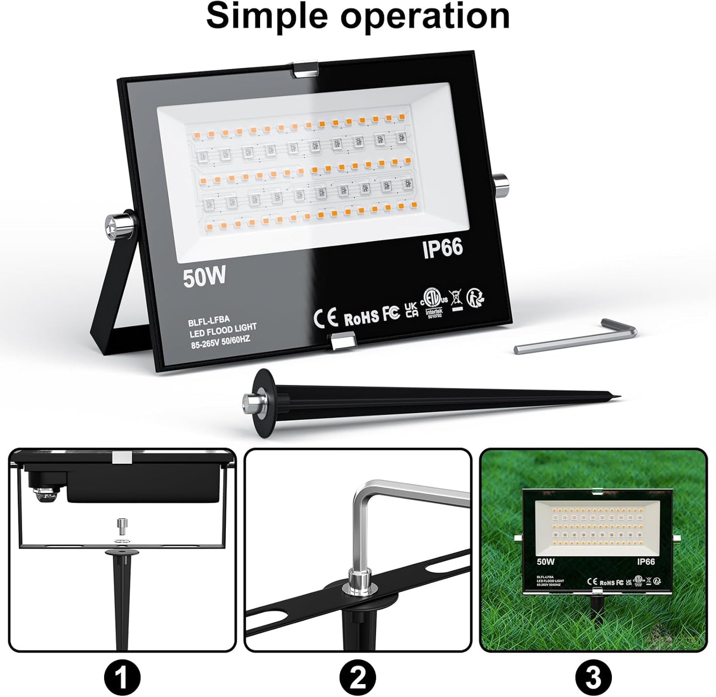 LED Flood Light Outdoor 500W Equivalent 5000LM,Bluetooth RGBW Colored Floodlight Landscape Lighting with APP Control,DIY Scenes,Timing, IP66 Waterproof,2700K,Color Changing Uplight with Ground Stakes