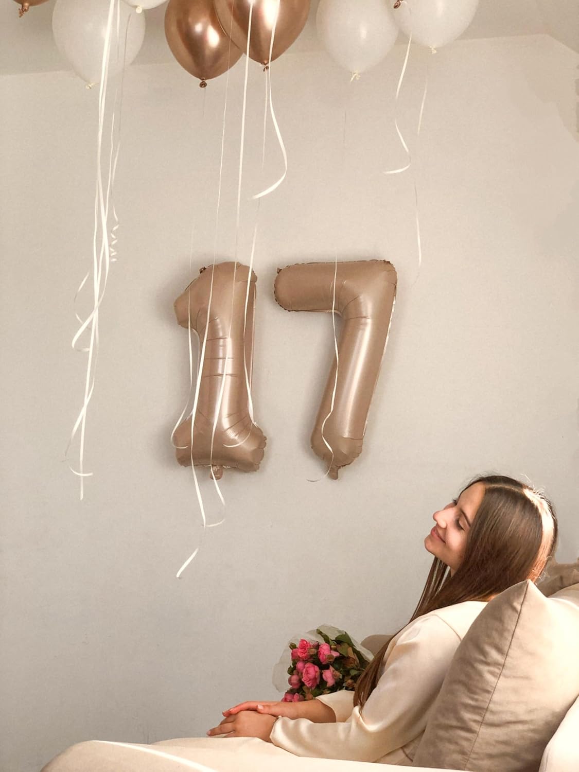 Digital Number 7 Light Brown Birthday Balloon 40 Inch, Foil Balloons for 7 17 27 70 77 Party Decorations Supplies, Light Brown Mylar Numbers Balloon for Seven Wedding Anniversary