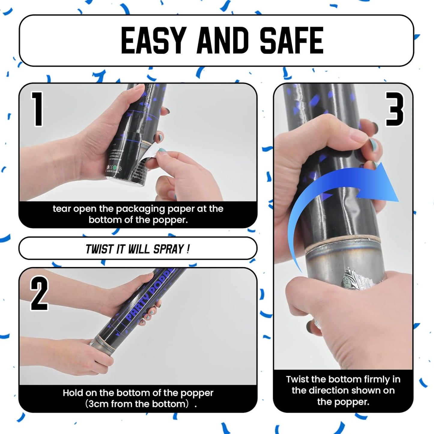 Party Poppers Confetti Cannon 12 Pack Royal Blue Poppers 12 Inch Party Shooters Mylar Confetti Blue Foil Confetti Cannons Bulk for Wedding Birthday Graduation Baby Gender Reveal Christmas New Years