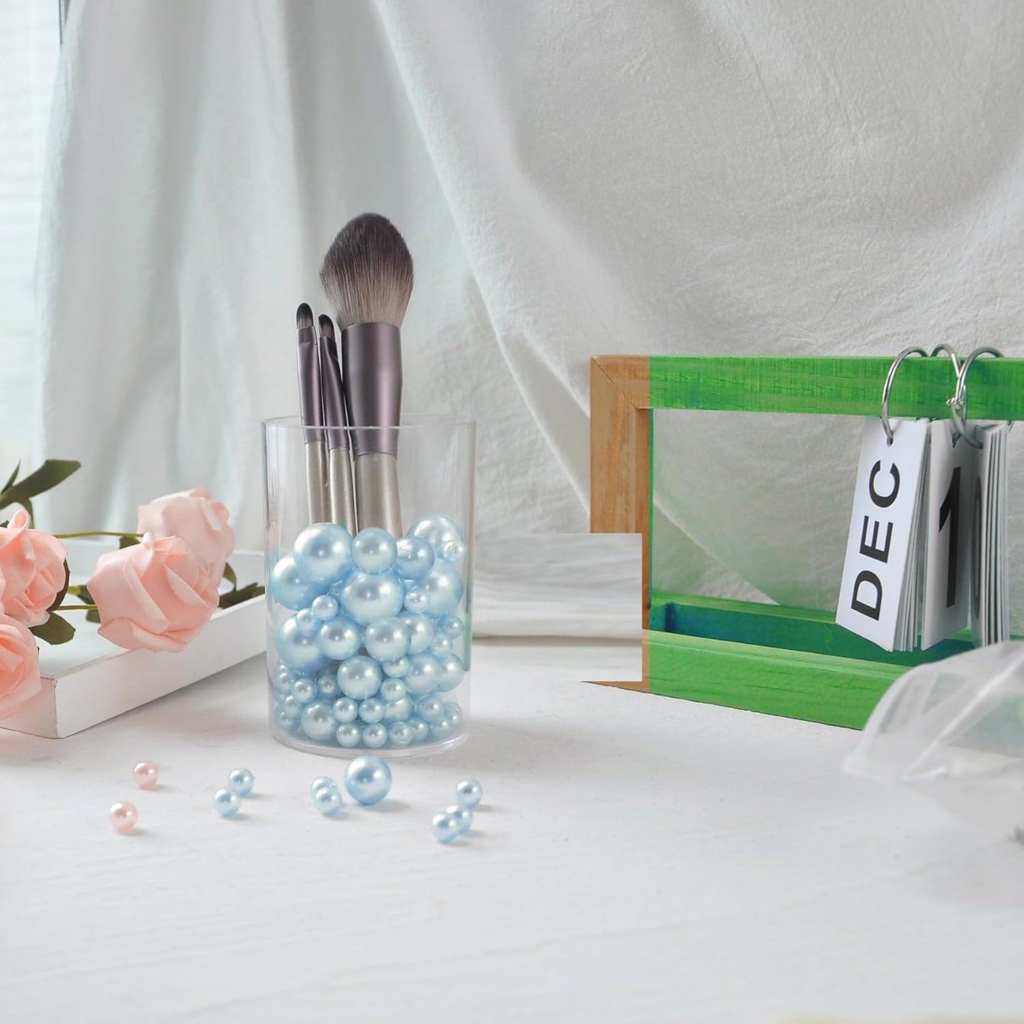 260Pcs Lightblue Glossy Beads - 6mm, 14mm, 18mm Round Plastic Pearl Beads for Centerpiece Decor, Wedding, Birthday, Christmas Party, Home Decor