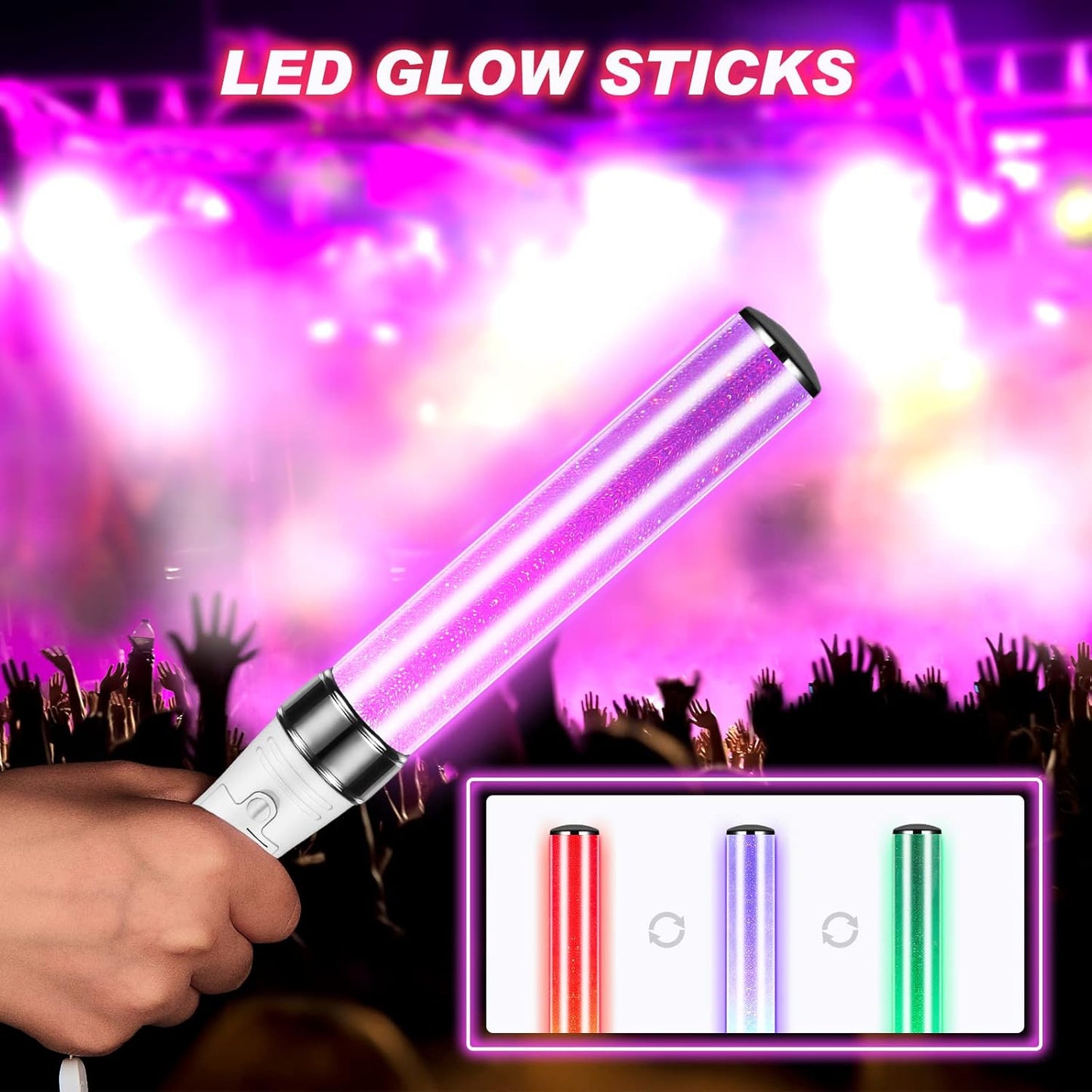 Lewtemi 2 Pcs 15 Color K-pop Concert Lightstick Reusable 2 Modes Multicolor Idol Concert LED Flashing Lightsticks Hip-hop Gift Glow in the Dark Party Favor (9.8 Inch)